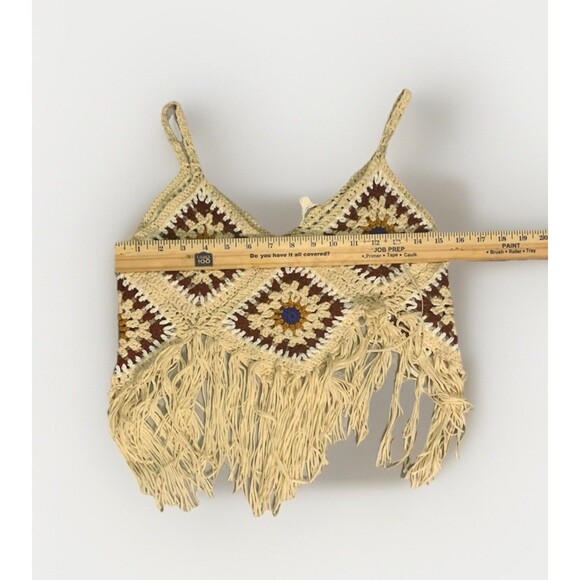 New Boho Crochet Fringe Top Y2K Festival Knit Granny Square Hippie Beach Crop - Picture 6 of 6